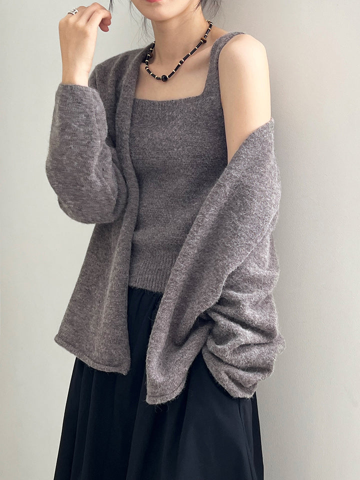 Dame afslappet strikcardigan med åben front og elegant silhuet Stilla