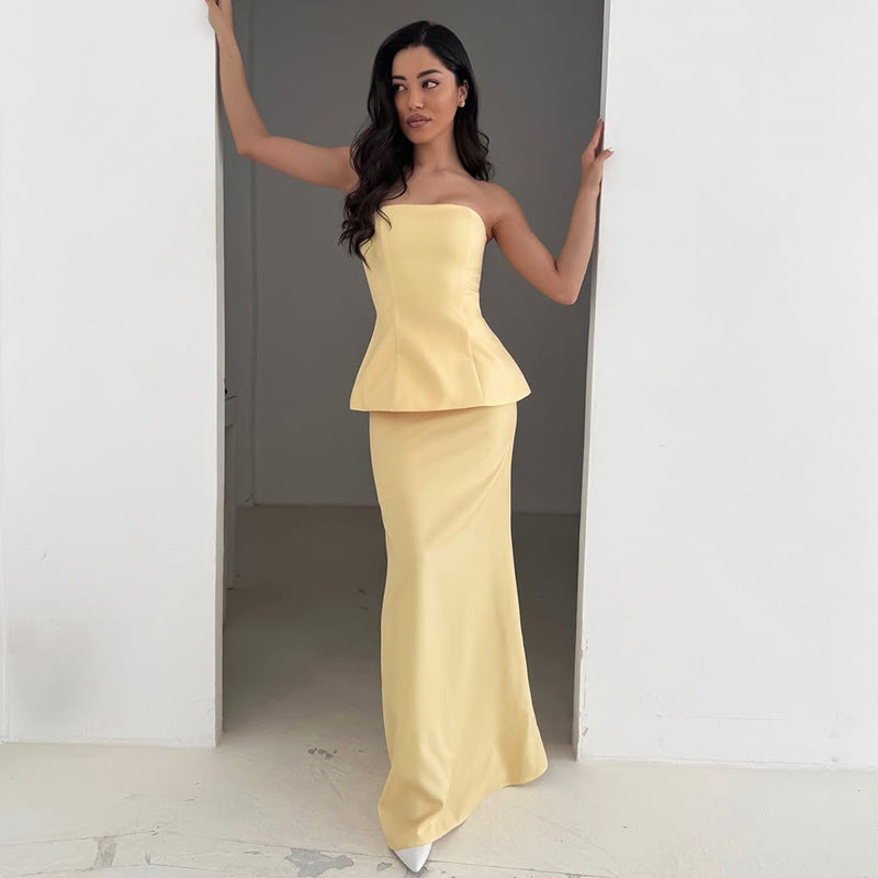 Dame Elegant Peplum Kjole med vid Skirt og hjerteformet Udsnit Stilla
