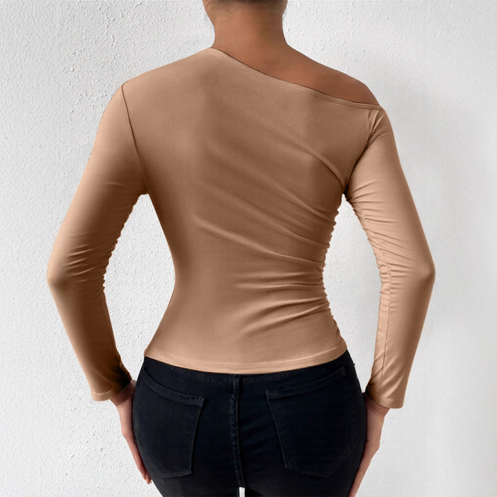 Dame langærmet t-shirt med asymmetrisk udskæring og figureformende snit Skovae