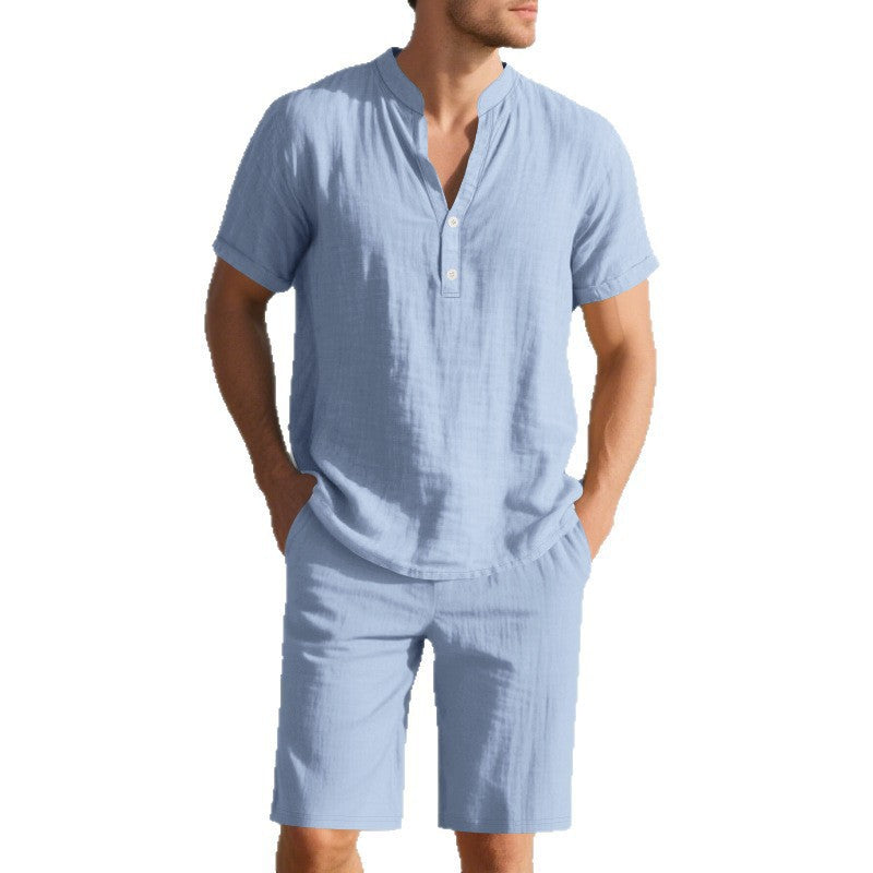 Herrer afslappet top med kort knaplukning og behagelige shorts Stilla