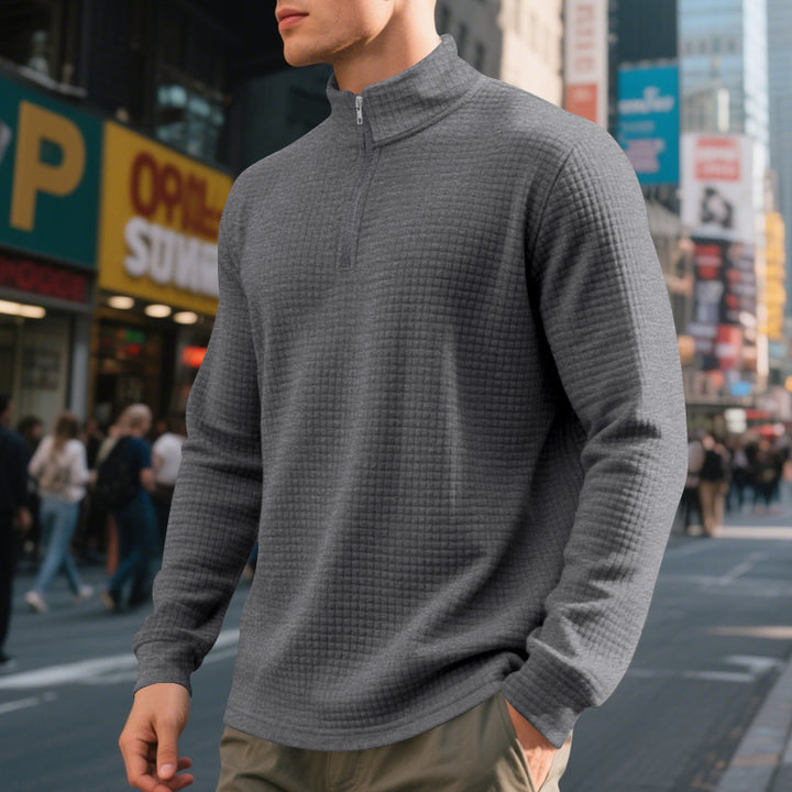 Herren nan City-Thermo-Pullover med kort lynlås Stehkragen og fin kvadratstruktur Skovae