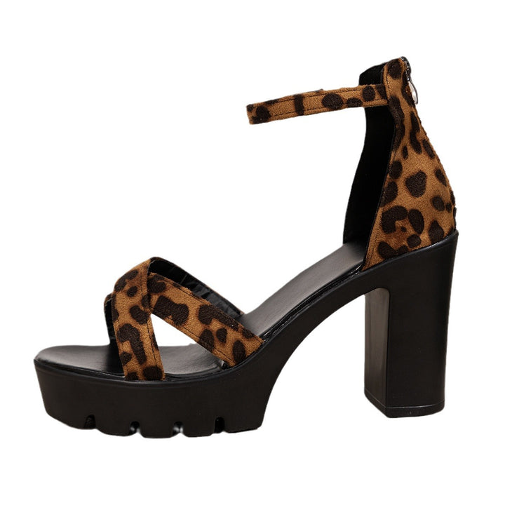 Dame Plateau-sandaler med fashionable leopardmønster og komfortabel blokhælStilla