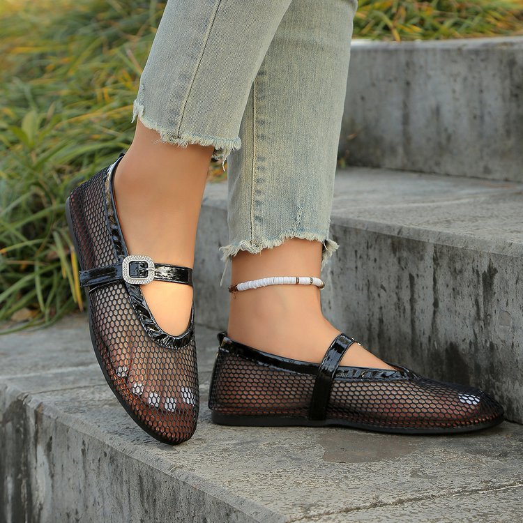 Dame elegante Ballerinas med åndbart netdesign og moderigtige remme Stilla