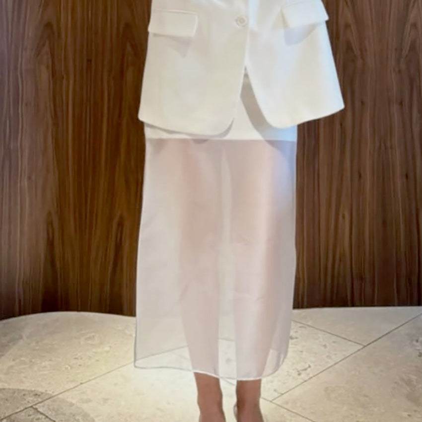 Dame Elegant Midi kjole med transparent underdel og moderne overdel Stilla