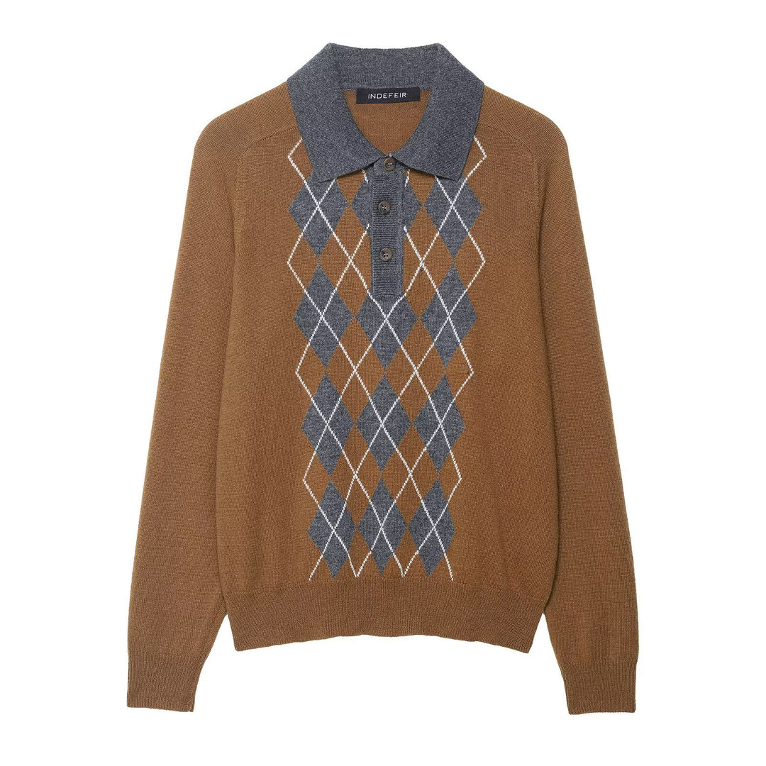 Damer elegant polo shirt med ternet mønster og knapdetaljer Stilla