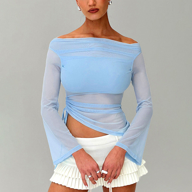 Dame Off-Shoulder Rynke Top med Bindingsdetalje Stilla