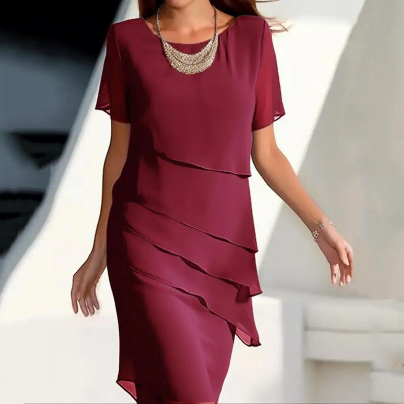 Damer elegant omslagskjole med lagdelte volanger og høj kvalitets chiffon Stilla