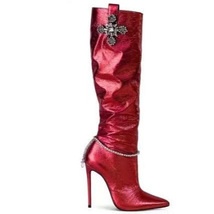 Dame Slouchy Stiletto Lårhøje Støvler med dekorativ accent Stilla