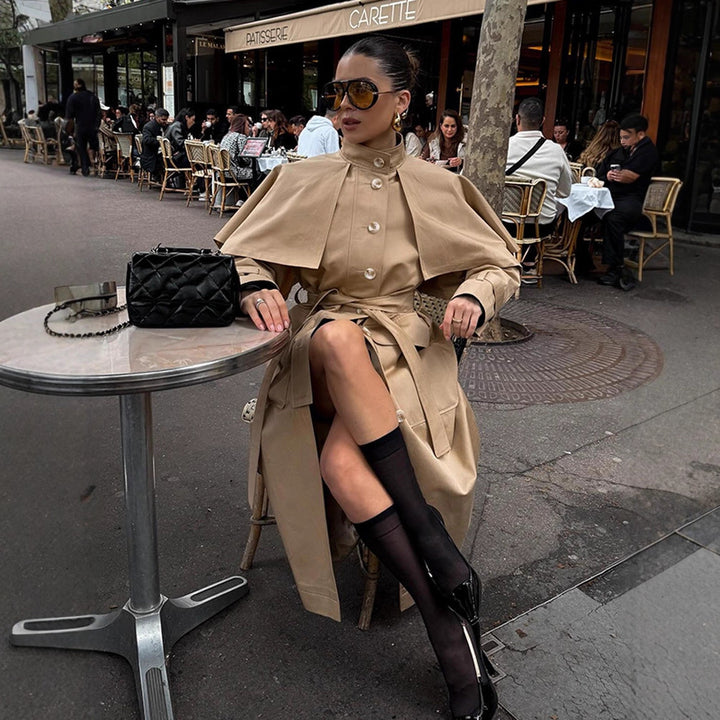 Damer elegant trenchcoat med asymmetrisk kappe Stilla