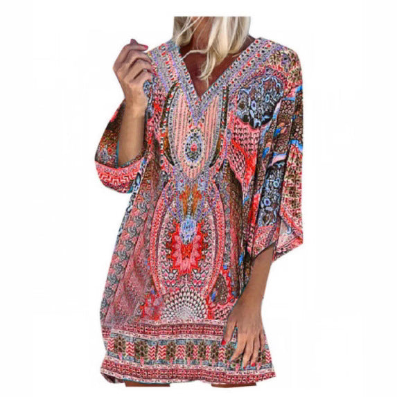 Dame Kaftan Kjole med V-udskæring og Sommerfugleærmer Stilla