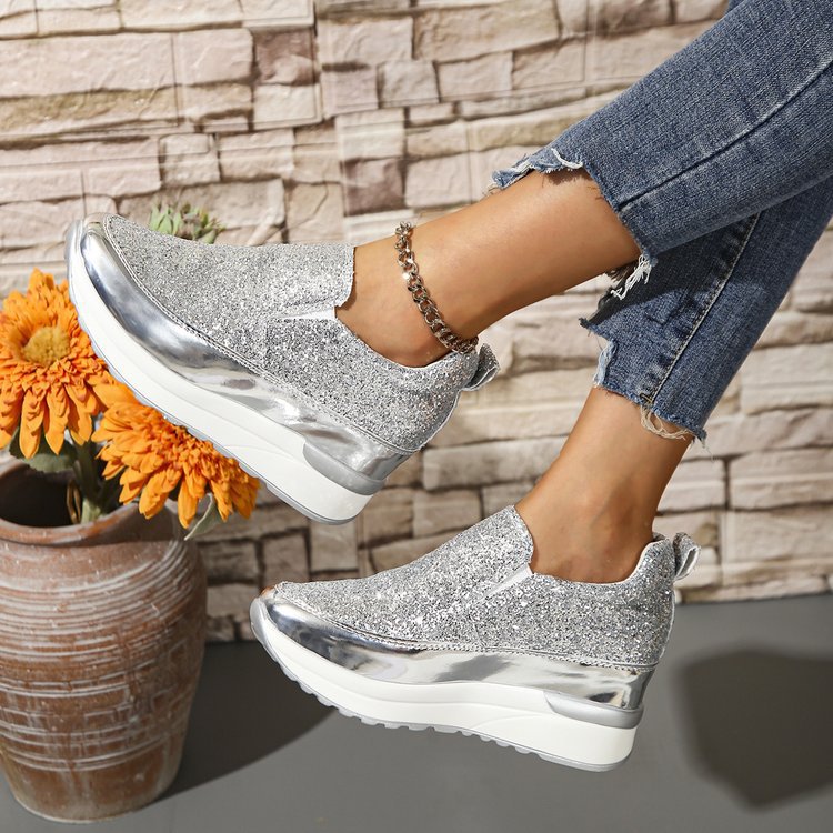 Dame Slip-On Sneakers med glitrende overflade og skridsikker sål Stilla