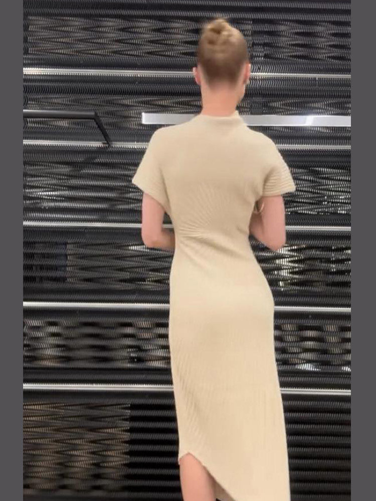 Dame Midi-strikkjole med elegant ribbestruktur Stilla