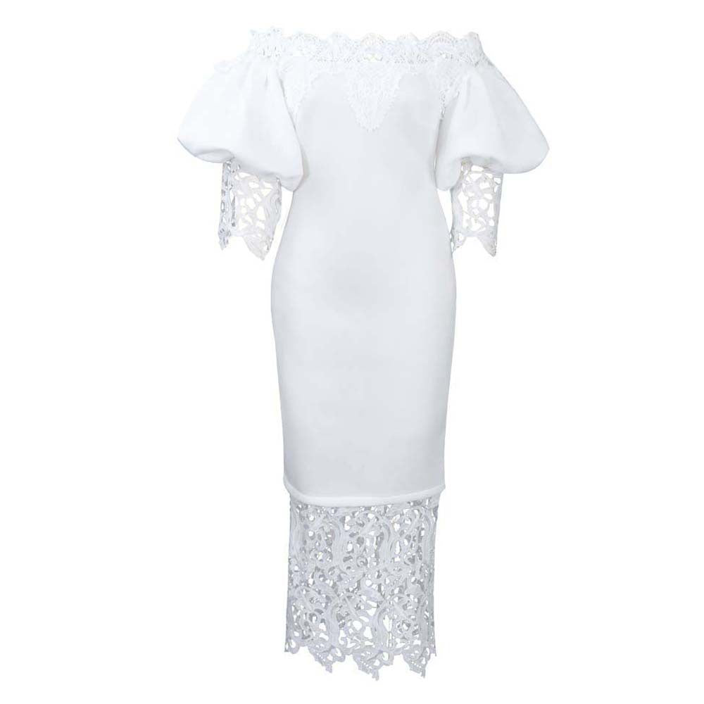 Dame Off-Shoulder Kjole med elegant blondeafslutning og figursyet snit Stilla