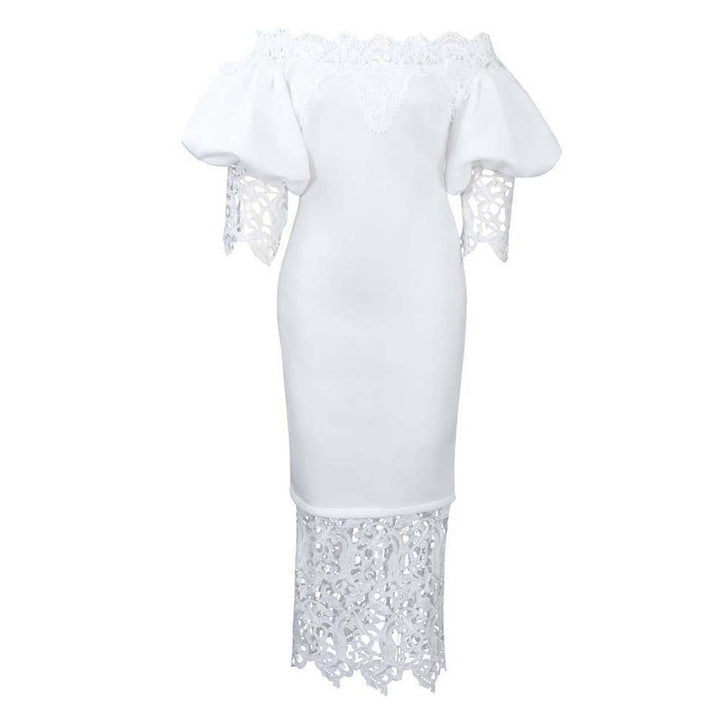 Dame Off-Shoulder Kjole med elegant blondeafslutning og figursyet snit Stilla