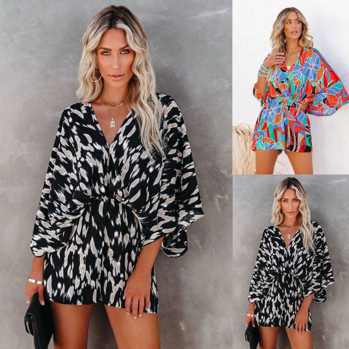 Dame Kimono-stil Strandkjole med floralt design og taljeindskæring Stilla