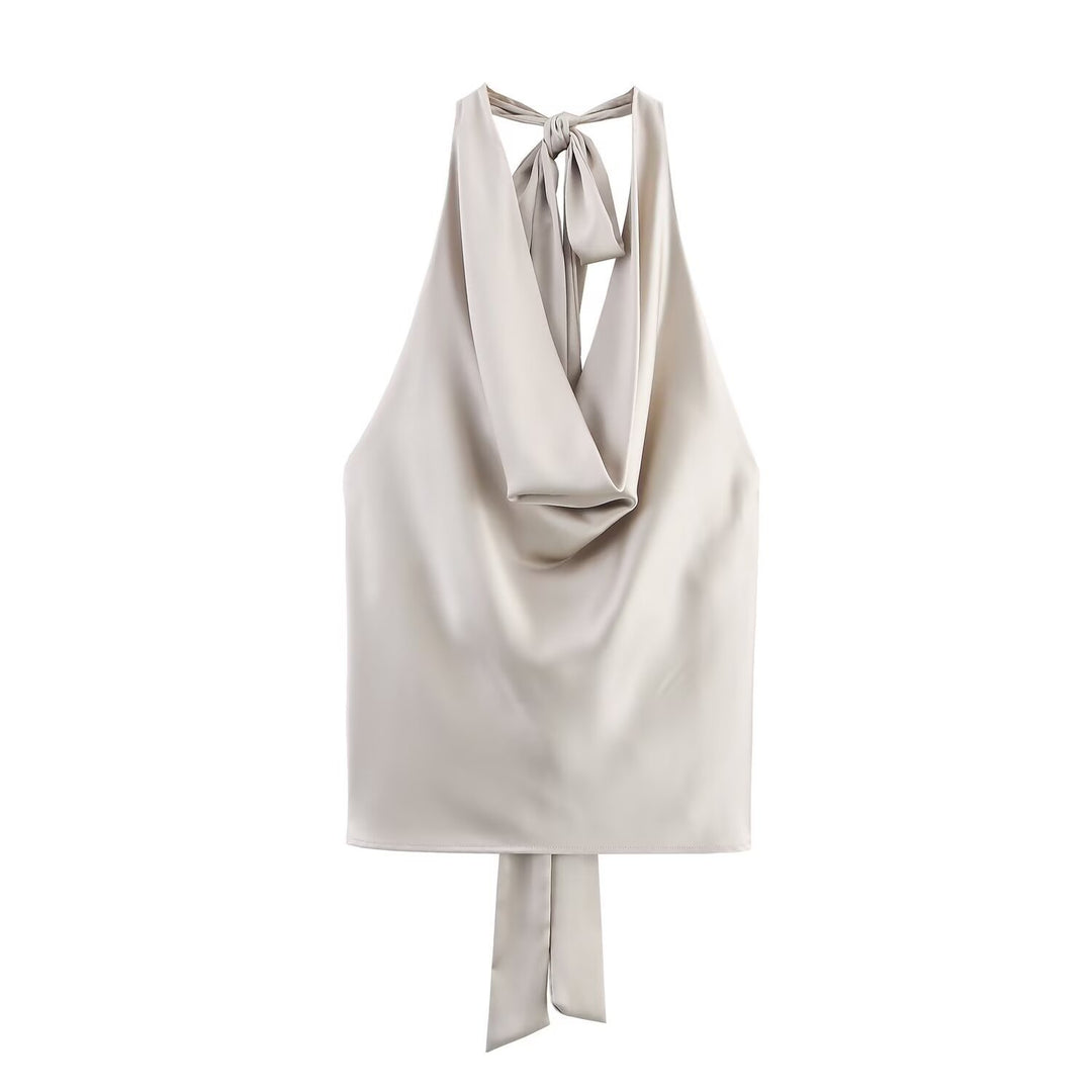 Dame Elegant Haltertop med flydende snit og elegant rygbind Skovae
