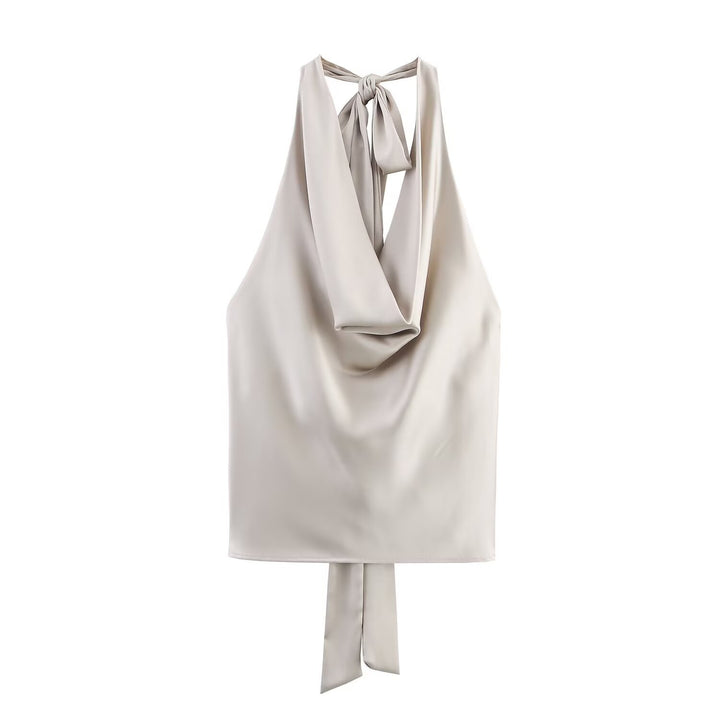 Dame Elegant Haltertop med flydende snit og elegant rygbind Skovae