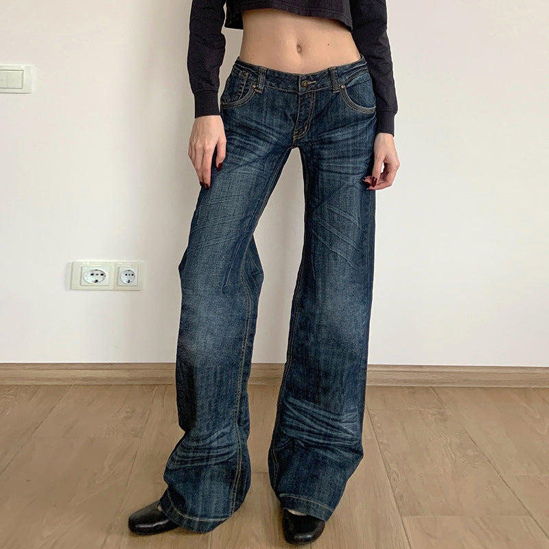 Damer brede jeans i vintage-stil med høj talje og mode syninger Skovae