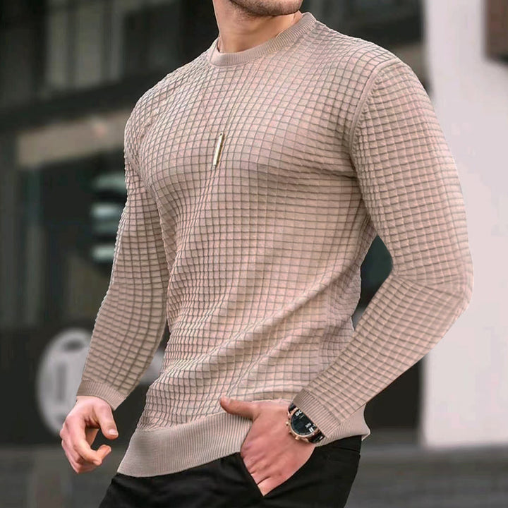 Herrer nan figurtilpasset waffle rundhalset sweater lavet af fint strik med ribkant Skovae