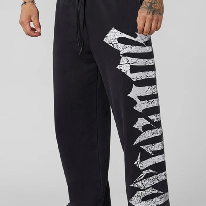 Herre nan vidde sweatbukser lavet af børstet fleece med sidelæns vintage-print og snor i livet Skovae