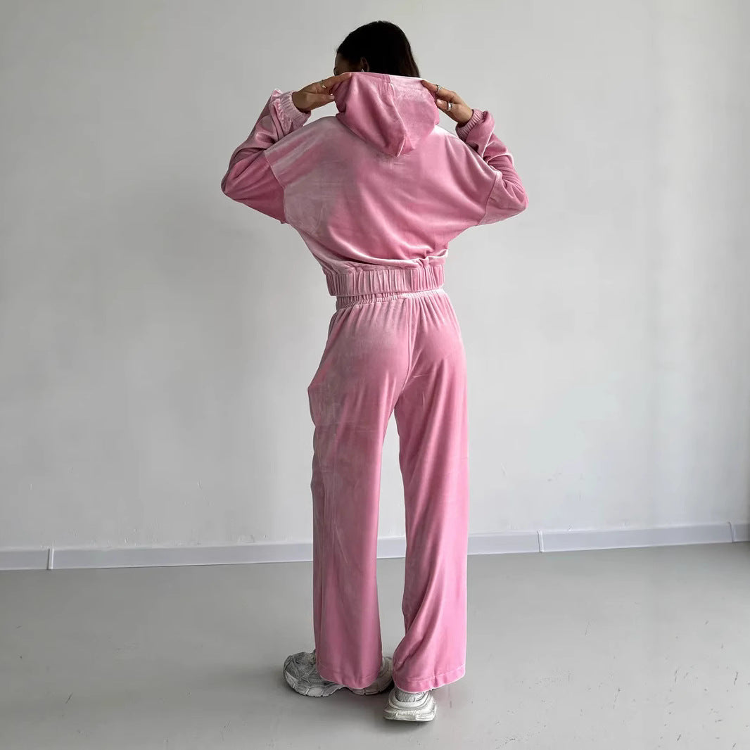 Kvinders velour tracksuit med høj talje og cropped jakke Skovae