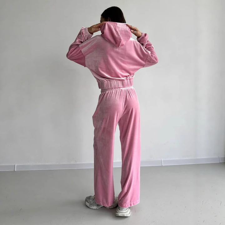 Kvinders velour tracksuit med høj talje og cropped jakke Skovae