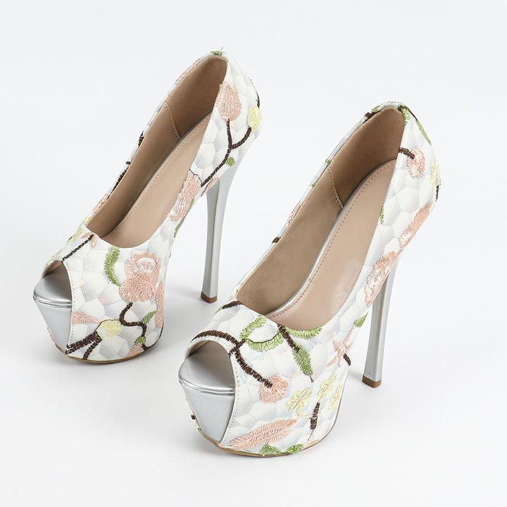Dame Peeptoe Højhælede Sko med eksklusive Blomsterapplikationer og elegant Stiletto Hæl Stilla