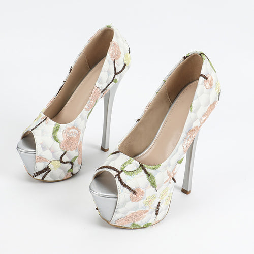 Dame Peeptoe Højhælede Sko med eksklusive Blomsterapplikationer og elegant Stiletto Hæl Stilla