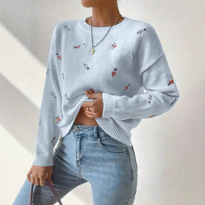 Damens festlige sweater med blomsterbroderi og afslappet snit Stilla