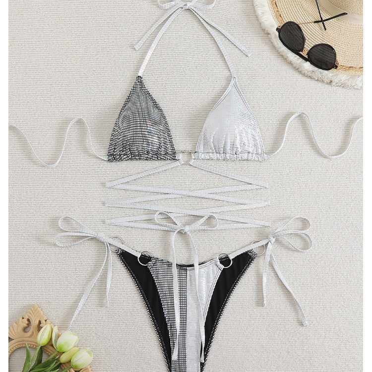 Dame Triangel-Bikini med glamorøst krystal-design og justerbare stropper Stilla