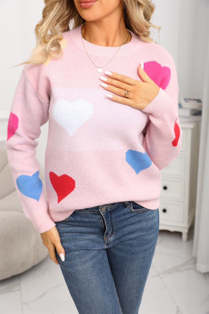 Kvinders hyggelige sweater med hjerte mønstre og struktureret overflade Stilla