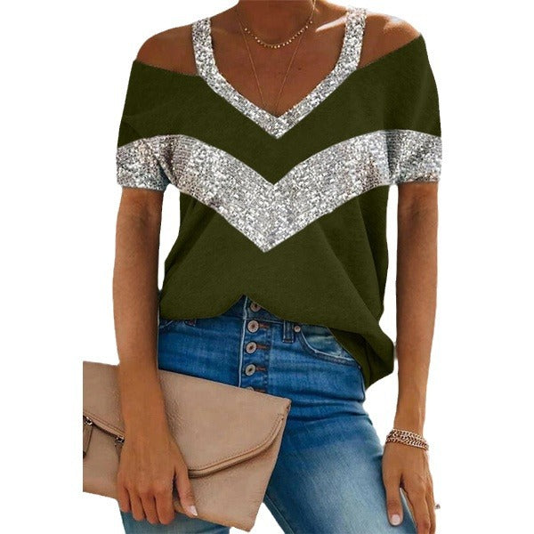 Dame V-hals Pailletter Akcent Fritidsbluse Stilla