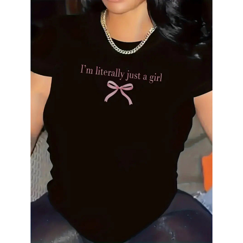 Dame T-shirt med sødt sløjfedesign og inspirerende citat Stilla