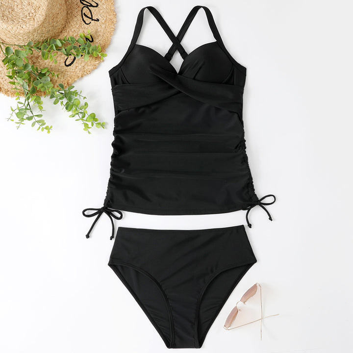 Dame Tankini-sæt med krydsede stropper og raffinerede ruffle-detaljer Stilla