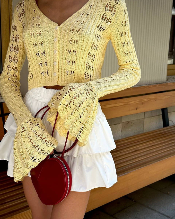 Kvindernes luftige strikkede pullover i Boho stil med voluminøse ærmer Stilla