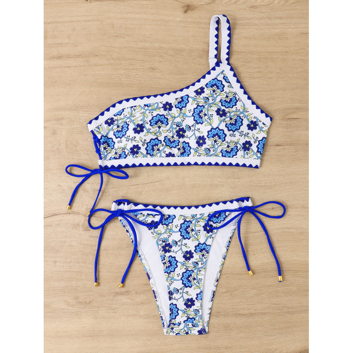 Dame Ensidig Bikini med blomsterdesign og elegant rynkning Stilla