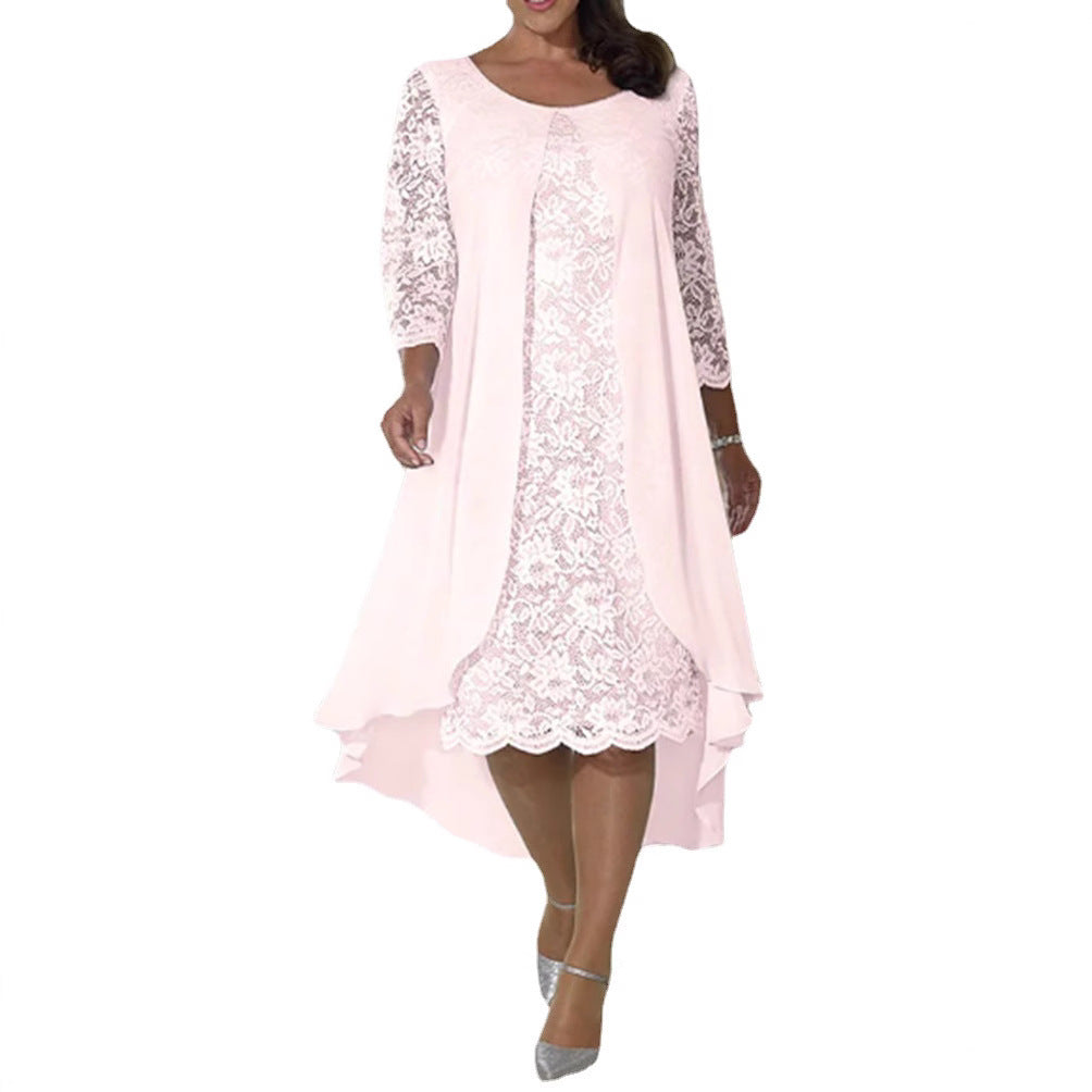 Dame nan elegant chiffon-spidskjole med vokuhila-overdel og trekvartærmer Skovae