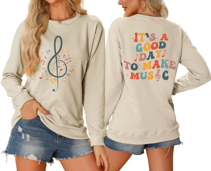 Damer sweatshirt med musikalsk motiv og kreativ tekst Stilla
