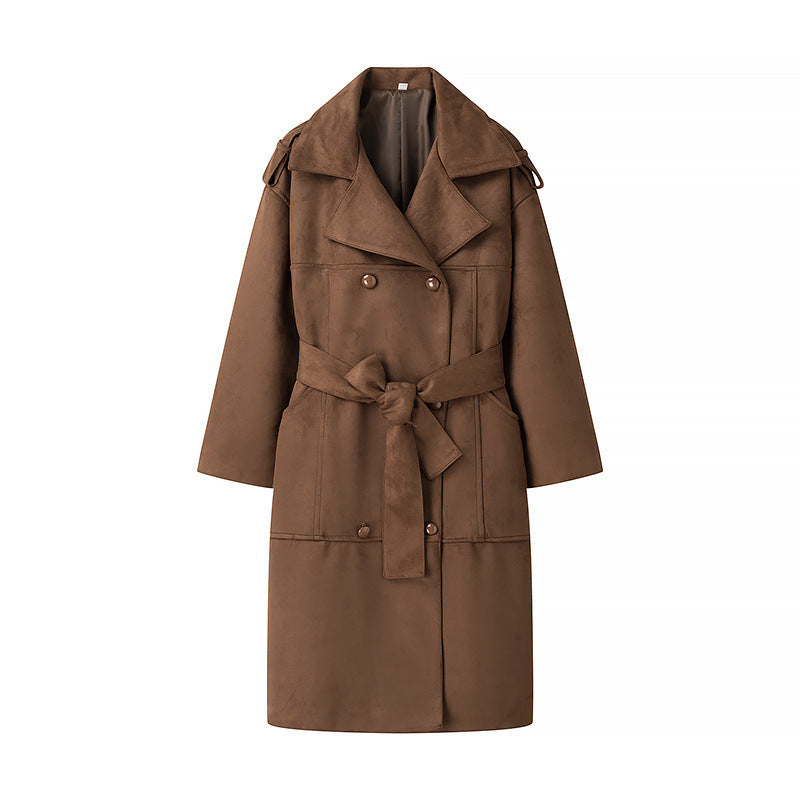 Kvinders fashionable trench coat i elegant suede design med praktisk bælte Stilla
