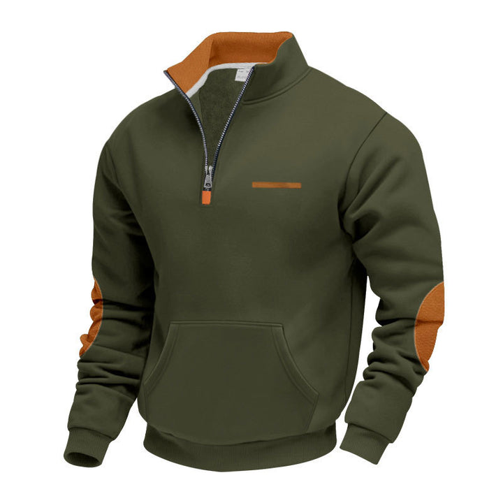 Herre nan halvzip-sweatpullover med ståkrave, kængurulomme og albuepåsætning Skovae