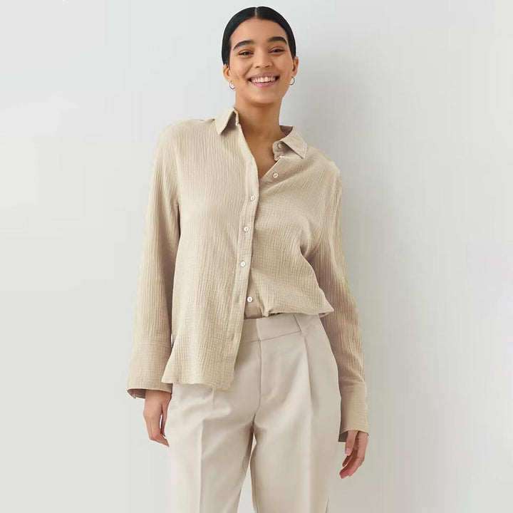 Dame afslappet overshirt med rynkede detaljer Stilla
