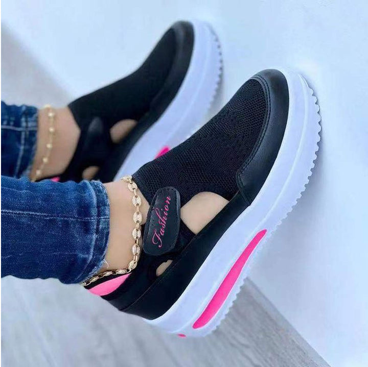 Dame nan åndbar strik-sneaker med velcro og luftpolstret plateau sål Skovae