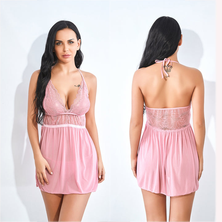 Dame Halterneck Lace Negligé Sæt Stilla