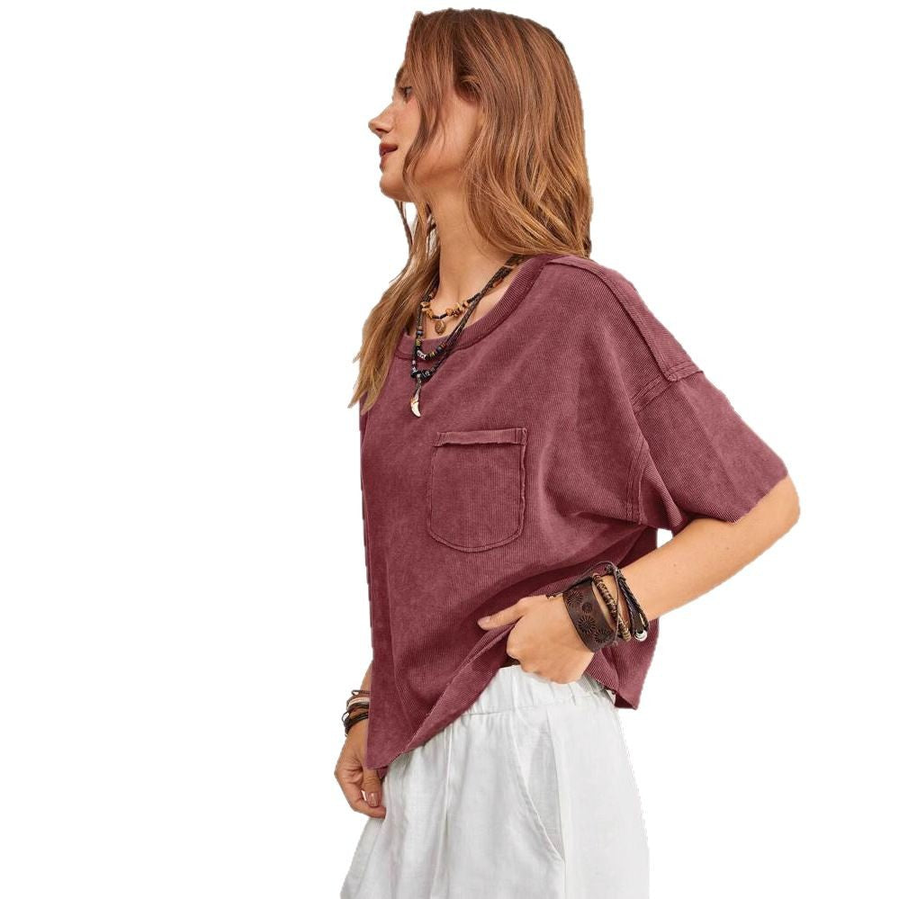 Dame Oversized T-Shirt med løs silhuet og brystlomme Stilla