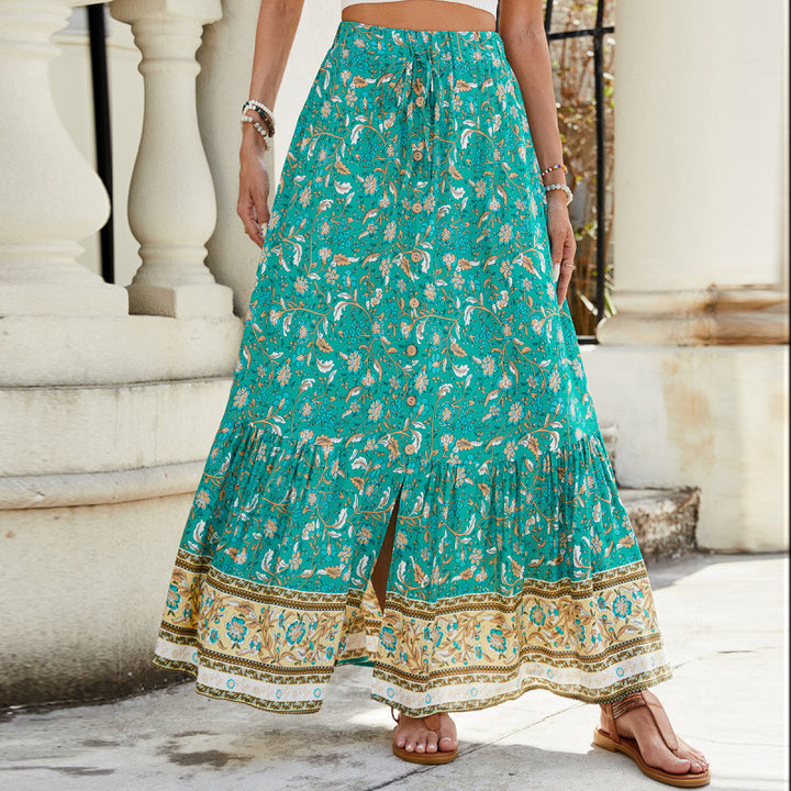 Femme Bohemian Floral Maxi Skirt med høj slids Stilla