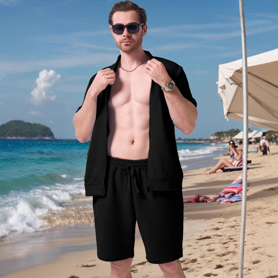 Herre kortærmet strandskjorte og shorts sæt med let komfort og stilfuldt design Stilla
