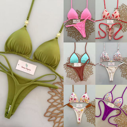 Dame triangel-bikini med frisk melonmønster Skovae