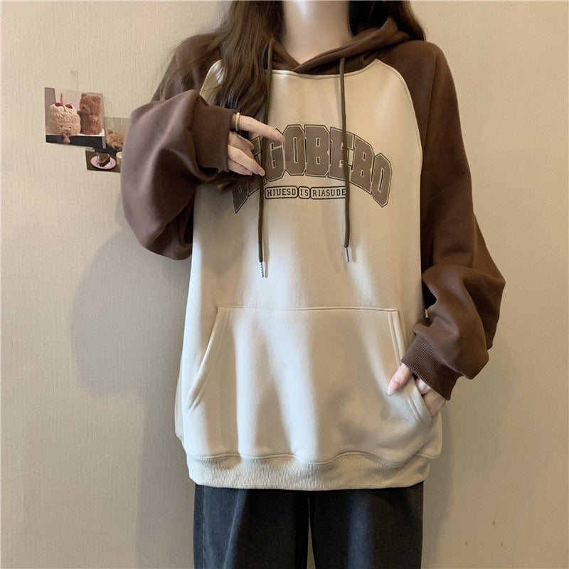 Dame Casual Oversized Grafisk Hoodie med Kontrastærmer Stilla