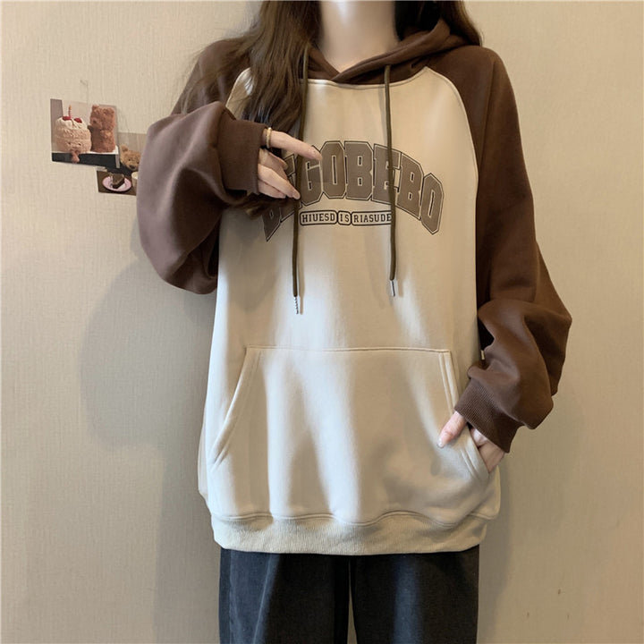 Dame Casual Oversized Grafisk Hoodie med Kontrastærmer Stilla
