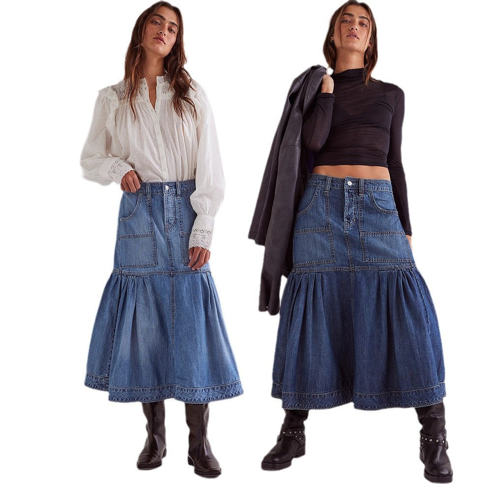 Dame jeansnederdel i boho-stil fra Stilla